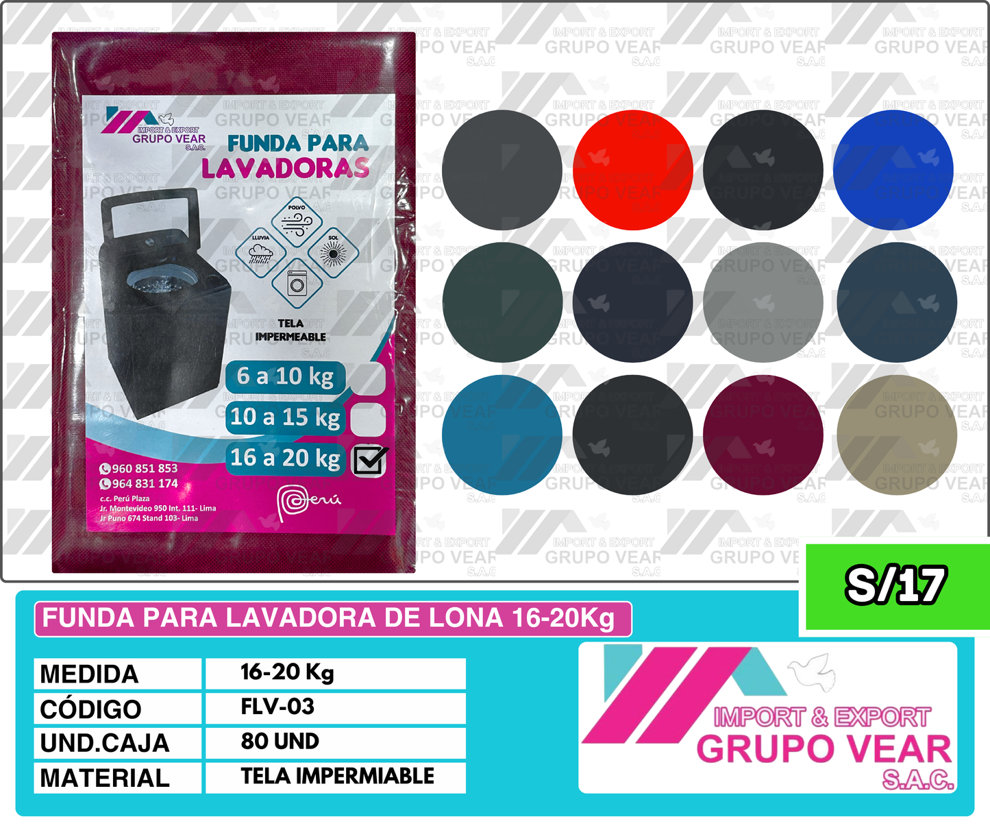 FORRO DE LAVADORA DE LONA 16-20KG (80 UND)
