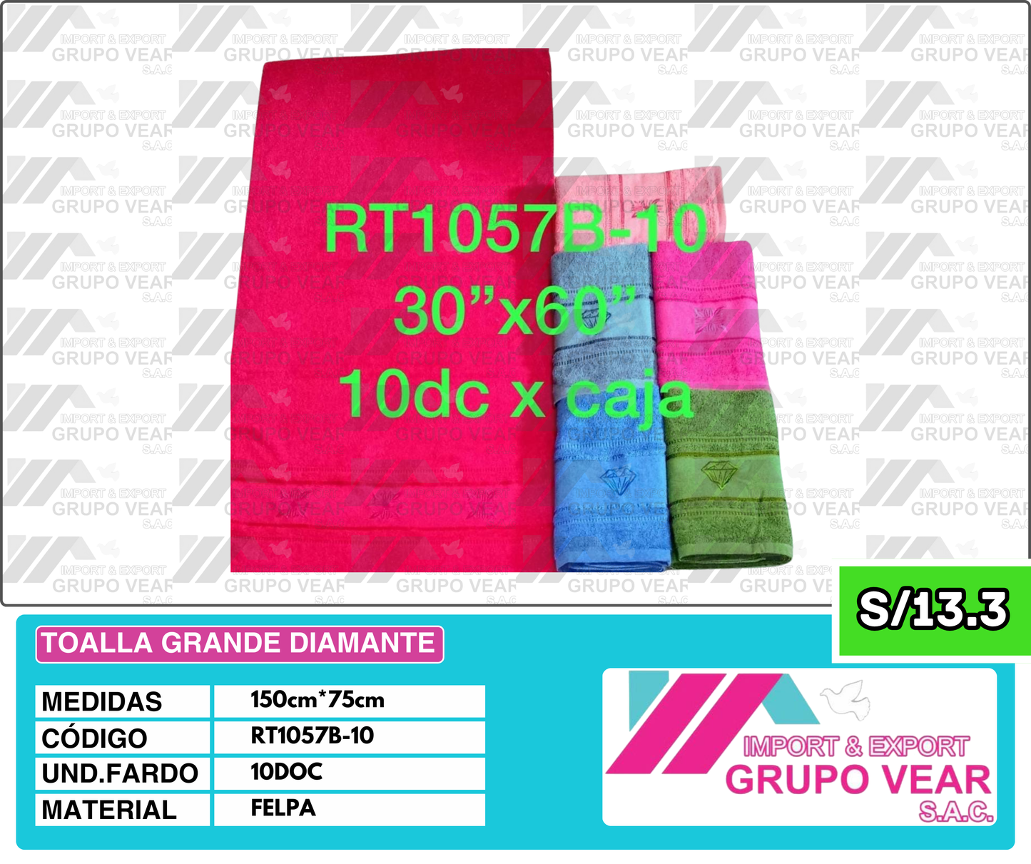 TOALLA GRANDE DIAMANTE (10 DOC)