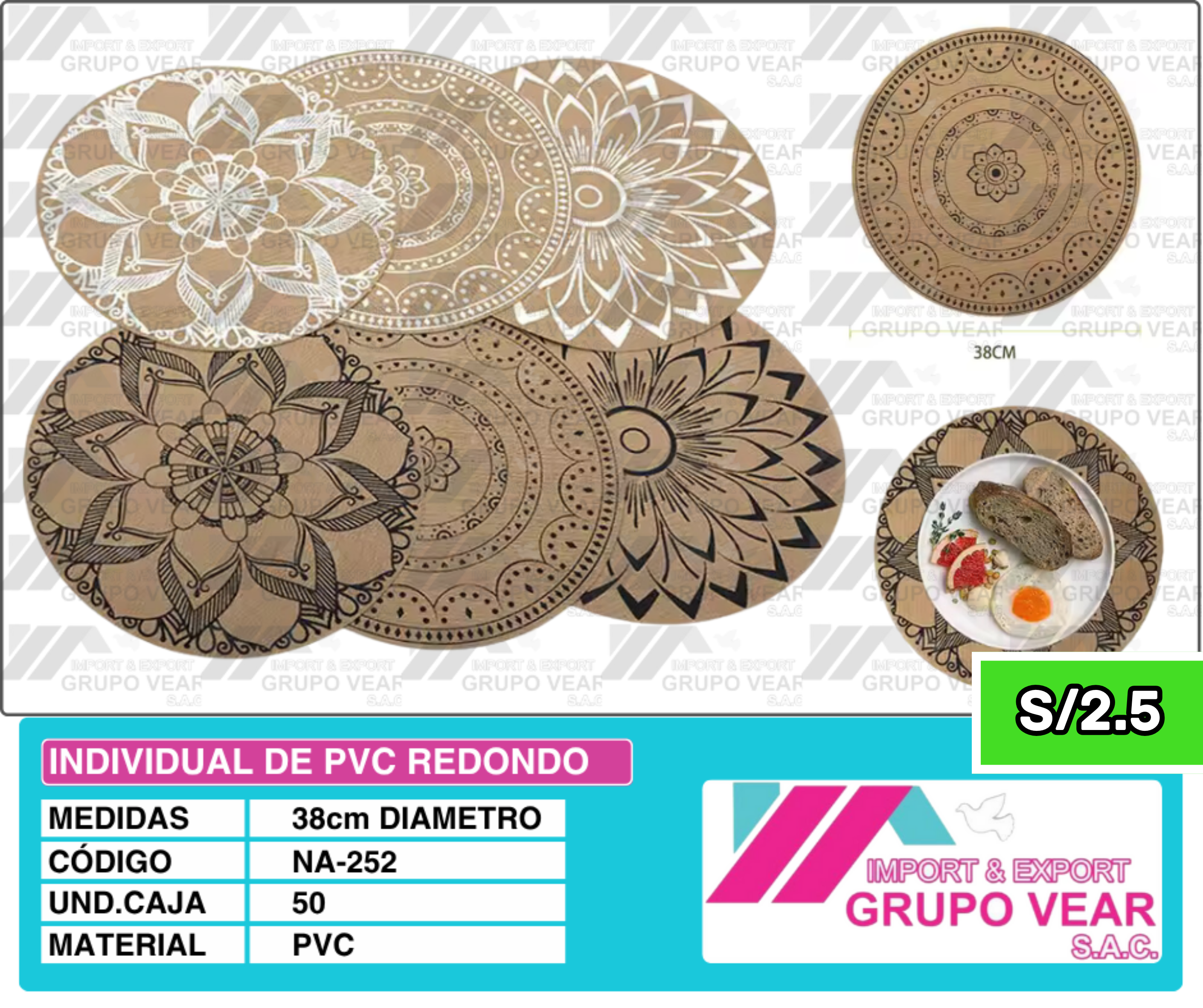 INDIVIDUAL DE PVC REDONDO (50 SETS)