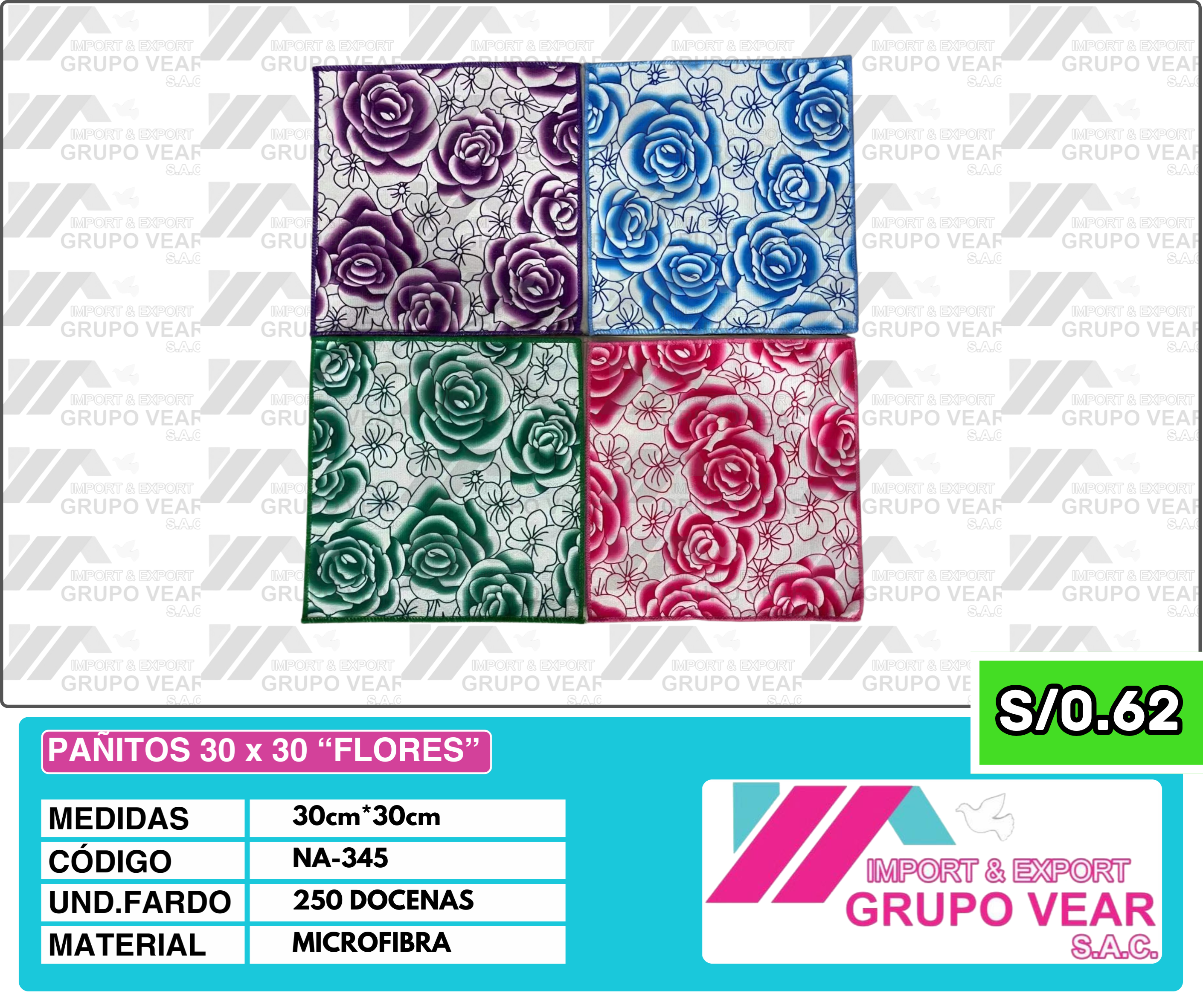 PAÑITOS 30X30 "FLORES" (250 DOC)