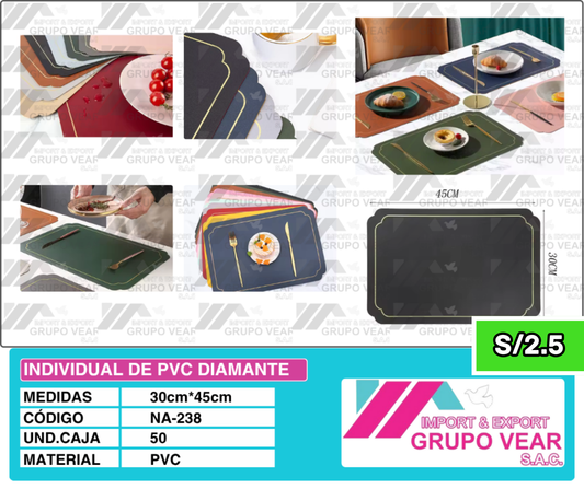 INDIVIDUAL DE PVC DIAMANTE (50 SETS)