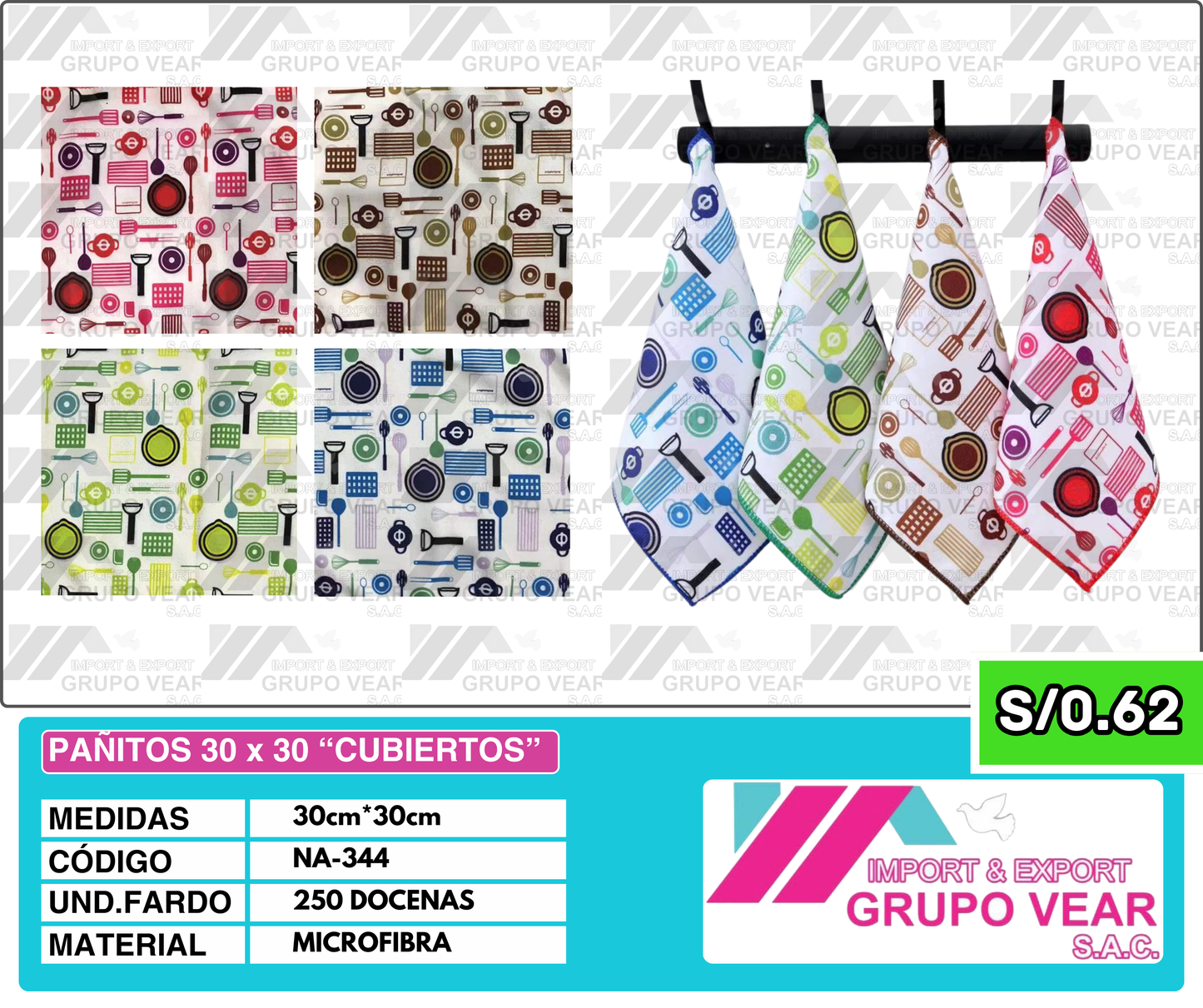 PAÑITOS 30X30 "CUBIERTOS" (250 DOC)