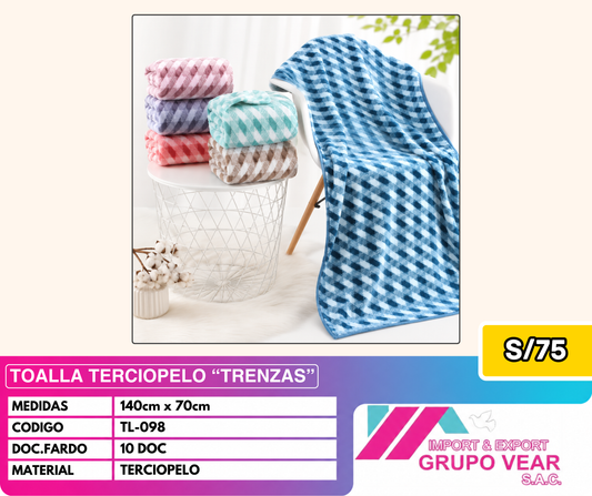 TOALLA TERCIOPELO "TRENZAS" (10 DOC)