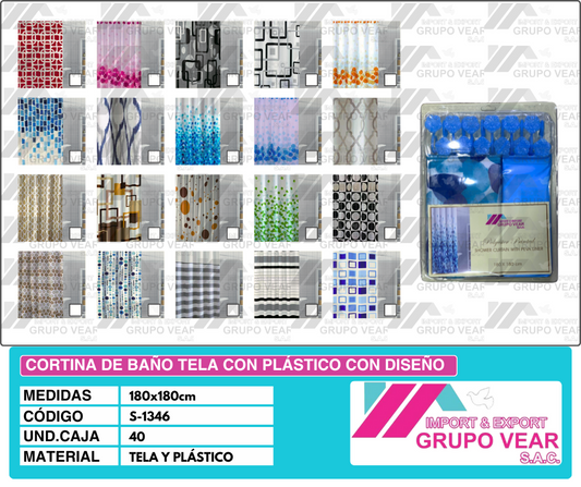 CORTINA DE BAÑO TELA CON PLASTICO CON DISEÑO