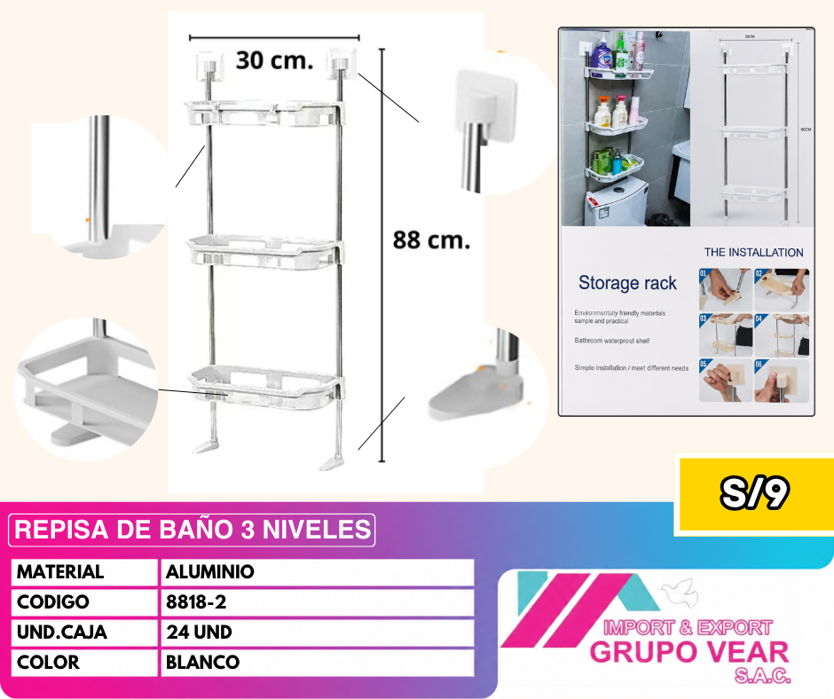 REPISA DE BAÑO 3 NIVELES (24UND)