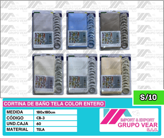 CORTINA DE BAÑO TELA COLOR ENTERO (60 UNIDADES)