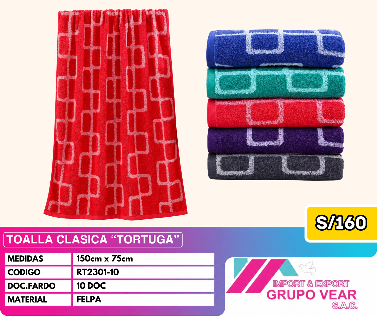 TOALLA CLASICA "TORTUGA" (10 DOC)
