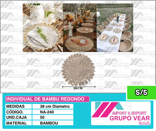 INDIVIDUAL DE BAMBU REDONDO (50 SETS)