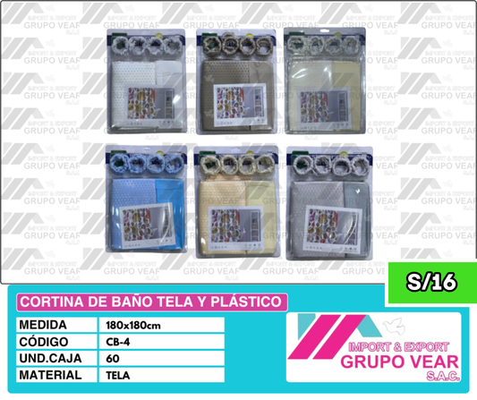 CORTINA DE BAÑO TELA Y PLASTICO (60 UNIDADES)