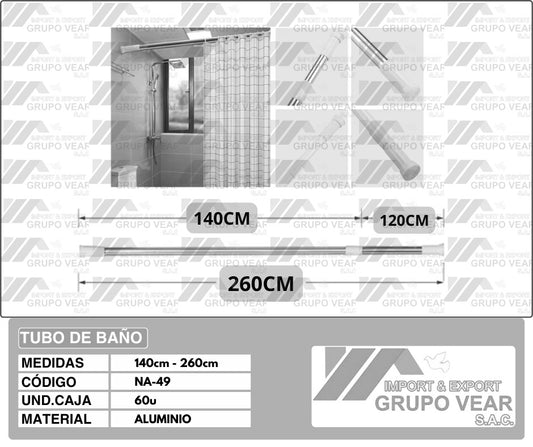 TUBO DE BAÑO 140CM A 260CM (60 UNIDADES)