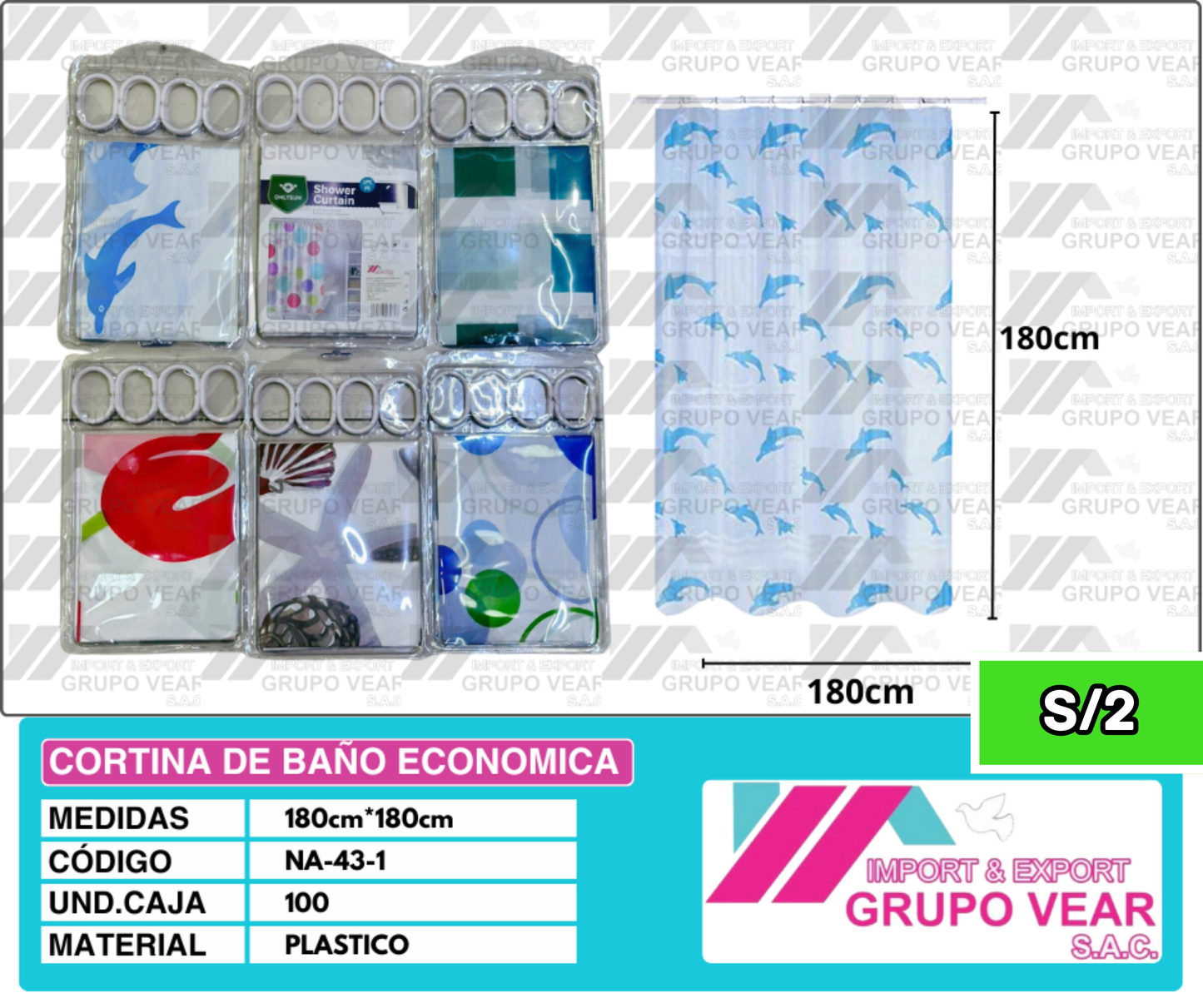 CORTINA DE BAÑO ECONOMICA (100 UNIDADES)