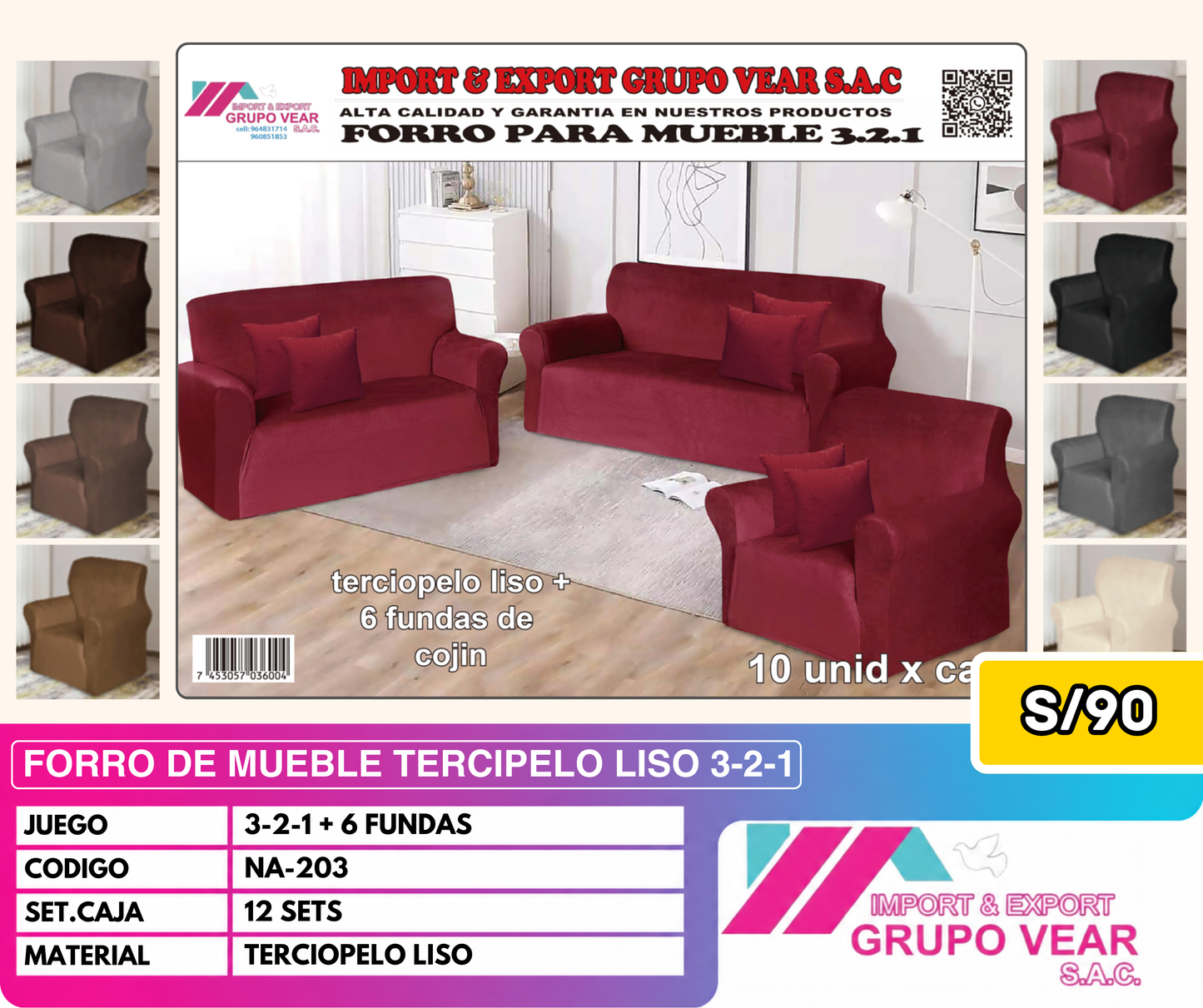FORRO DE MUEBLE TERCIOPELO LISO 3-2-1 (12 SETS)