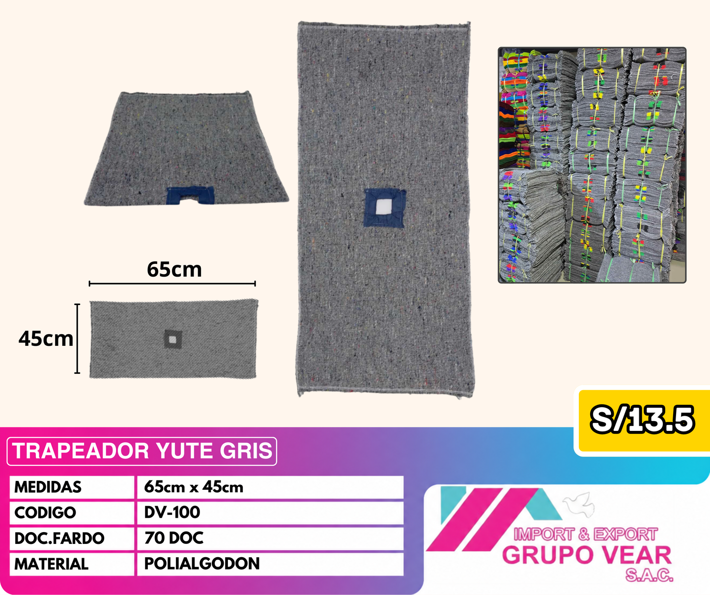 TRAPEADOR YUTE GRIS (70 DOCENAS)