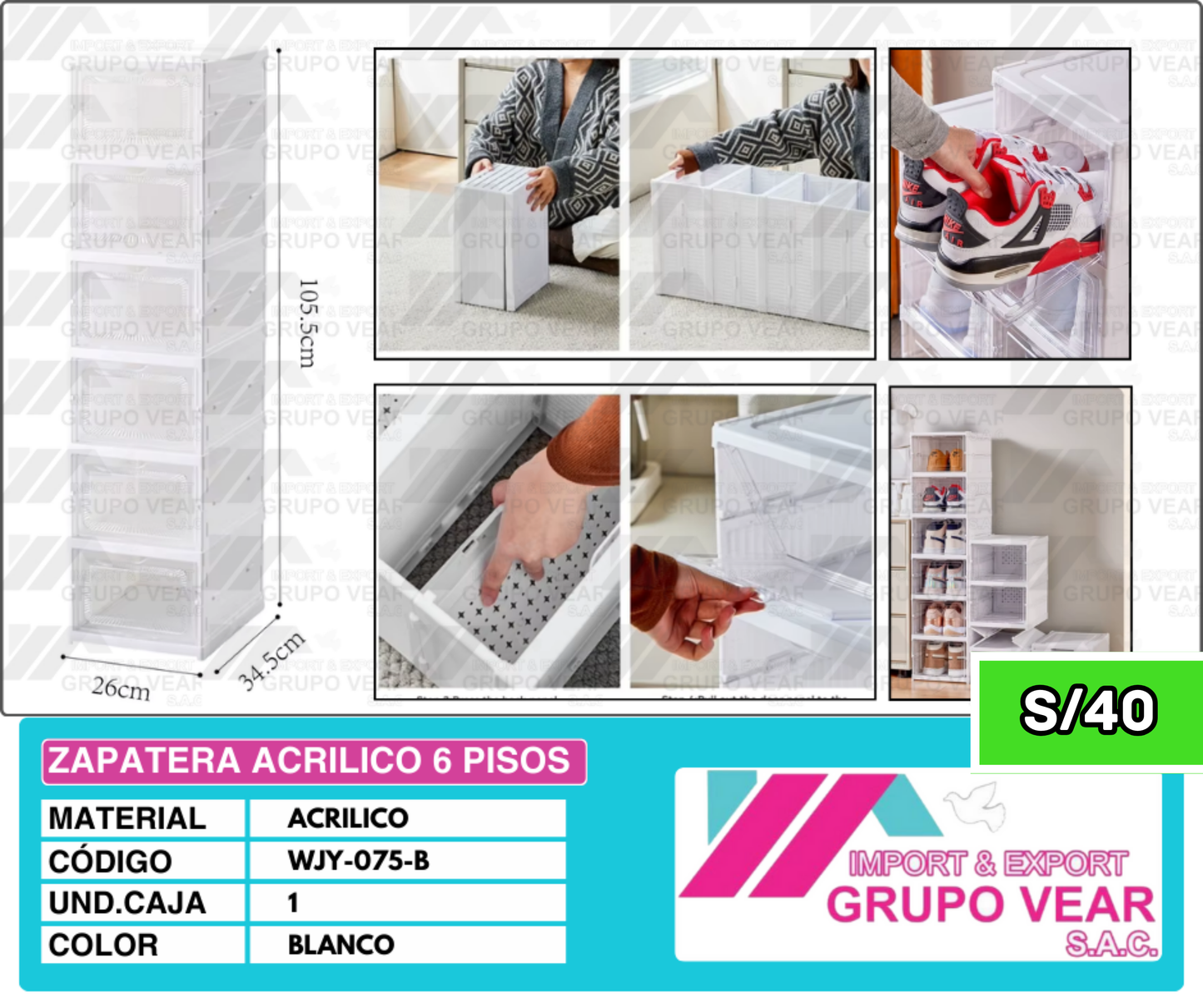 ZAPATERA ACRÍLICO 6 PISOS