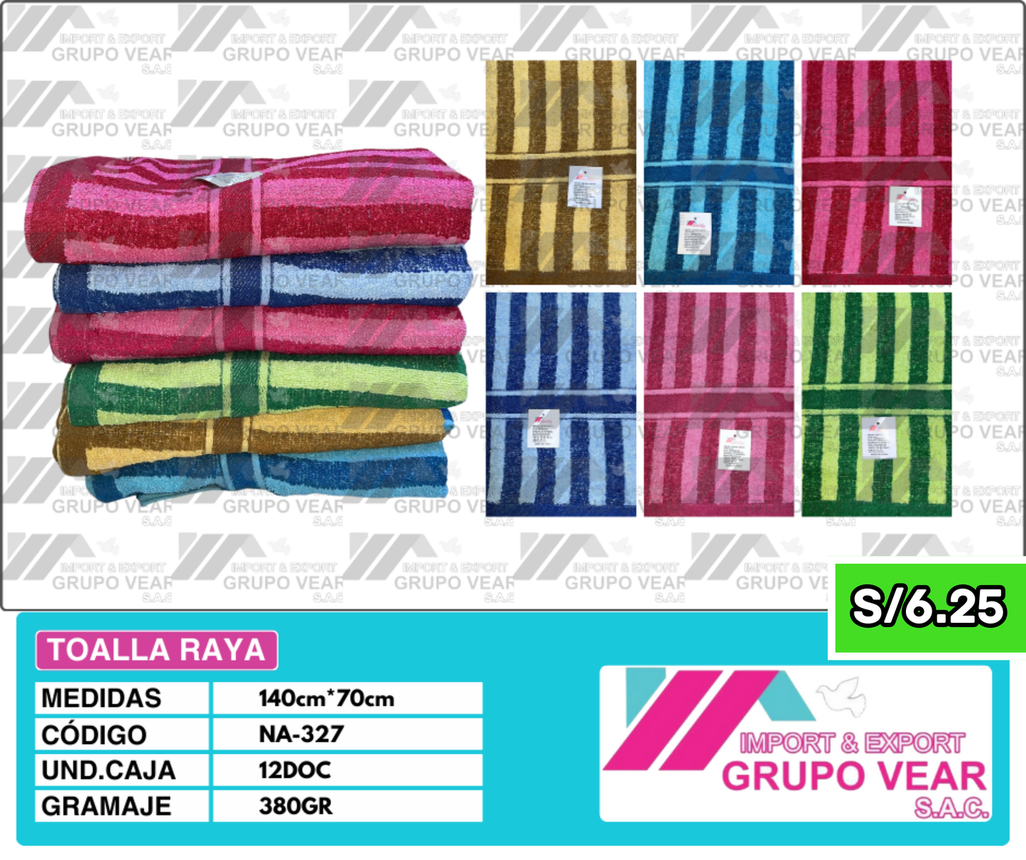 TOALLA ECONOMICA RAYA (12 DOCENAS)