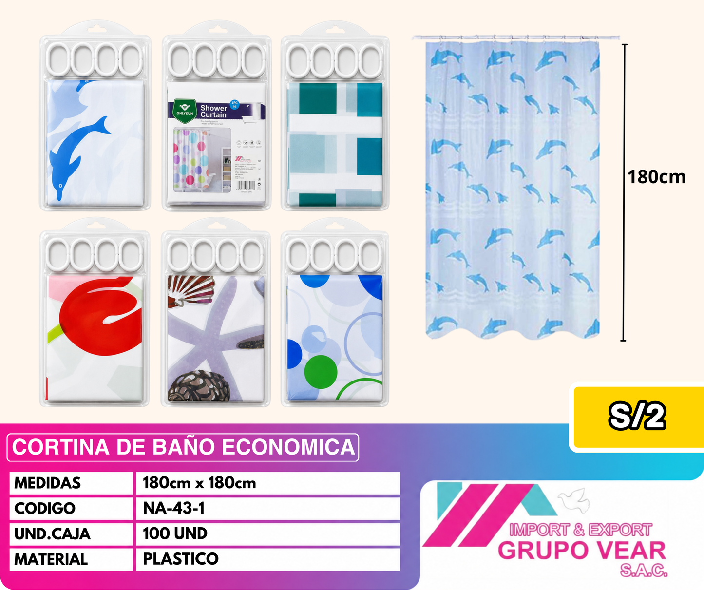 CORTINA DE BAÑO ECONOMICA (100 UNIDADES)