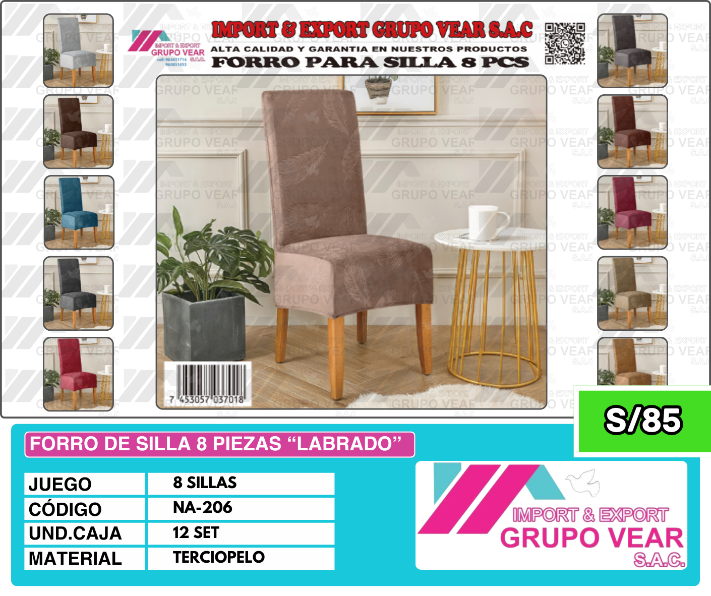 FORRO DE SILLA 8 PIEZAS "LABRADO"