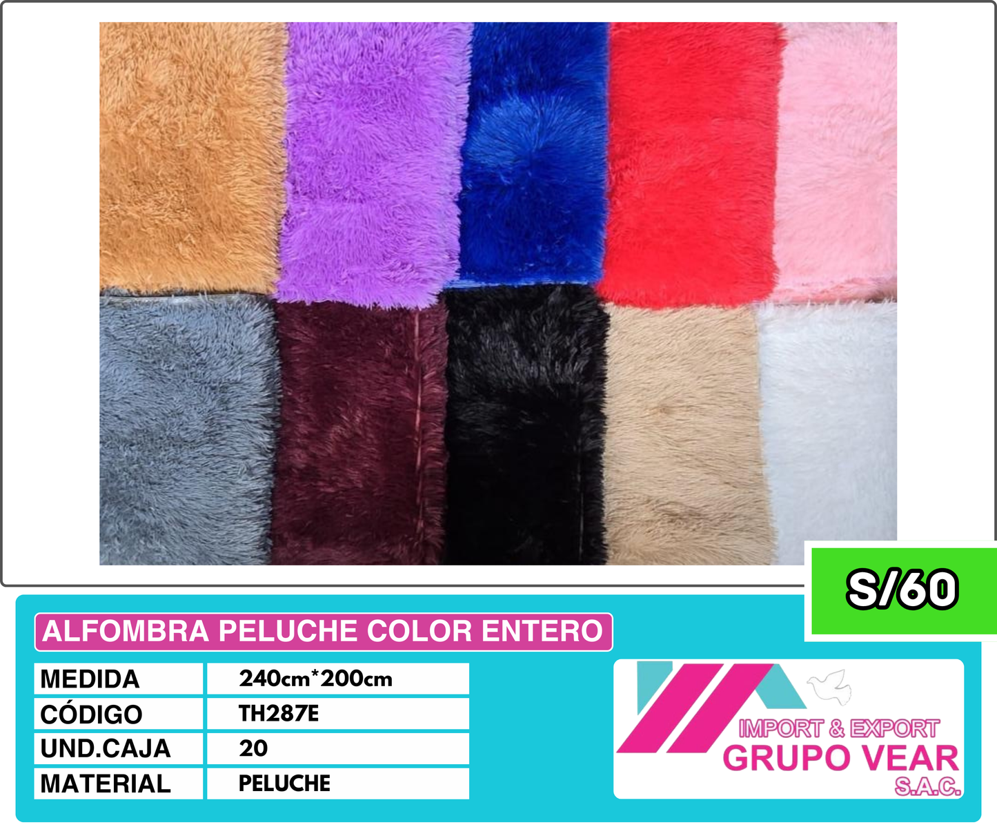 ALFOMBRA PELUCHE COLOR ENTERO 240X200CM