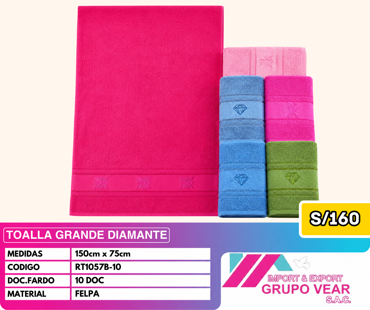 TOALLA GRANDE DIAMANTE (10 DOC)
