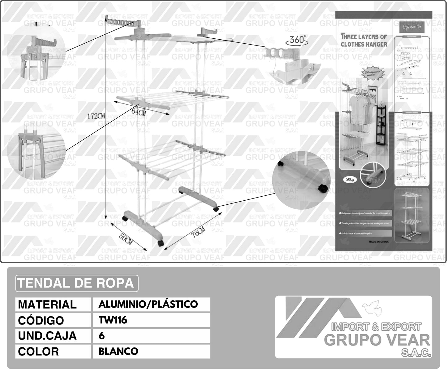 TENDAL DE ROPA (6 UNIDADES)