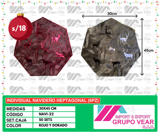 INDIVIDUAL NAVIDEÑO HEPTAGONAL (6PZ POR SET)