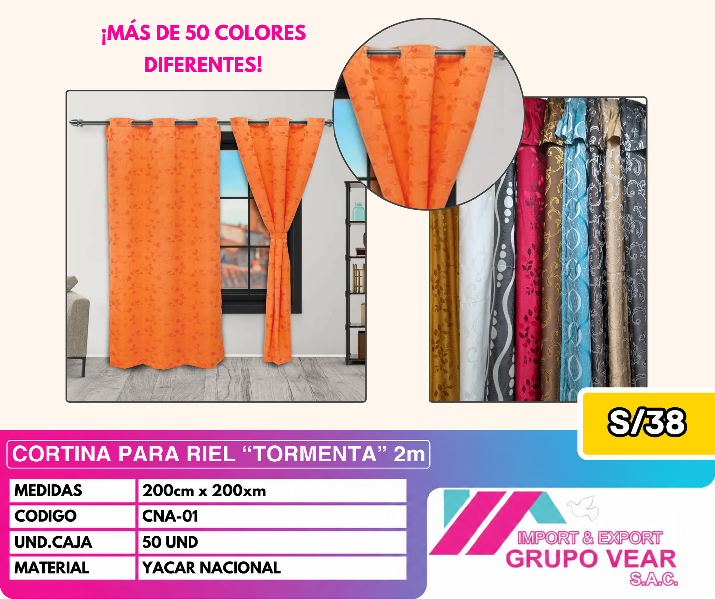 CORTINA NACIONAL CON ARO 2 MTS