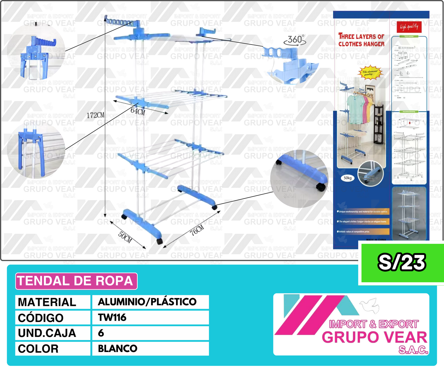 TENDAL DE ROPA (6 UNIDADES)