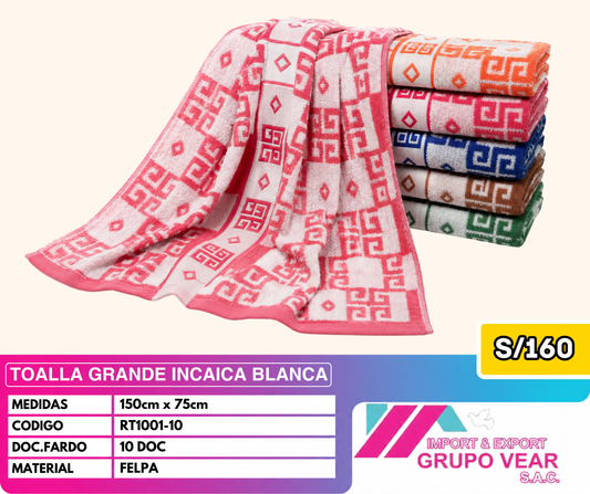 TOALLA GRANDE INCAICA BLANCA (10 DOC)