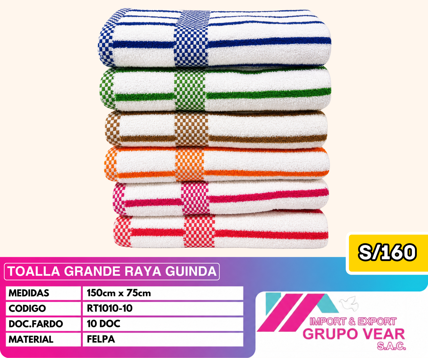 TOALLA GRANDE RAYA GUINDA (10 DOC)