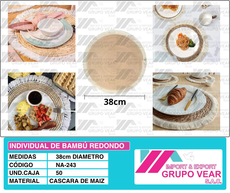 INDIVIDUAL DE BAMBÚ REDONDO (50 SETS)