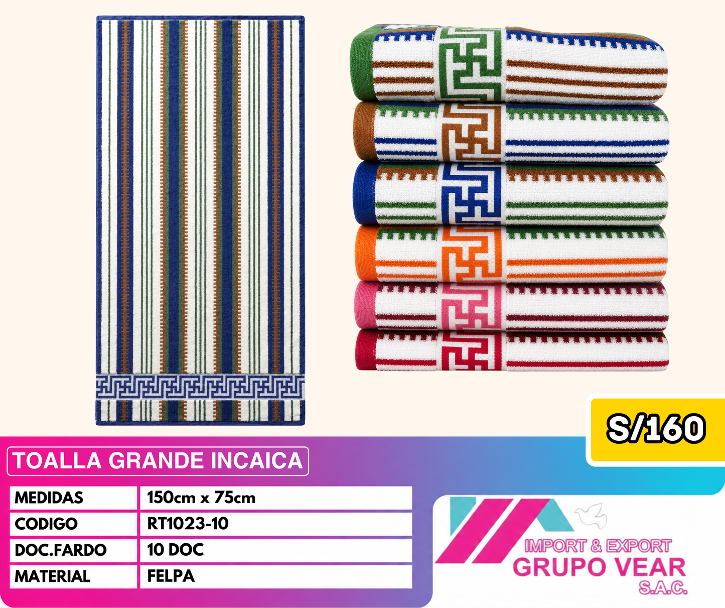 TOALLA GRANDE INCAICO (10 DOC)