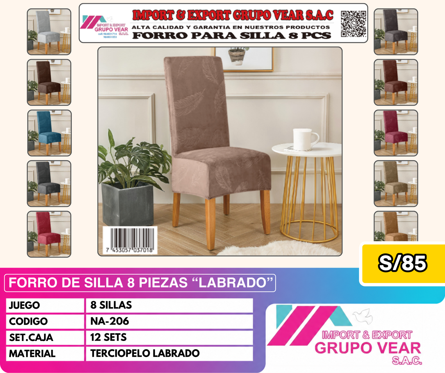 FORRO DE SILLA 8 PIEZAS "LABRADO"