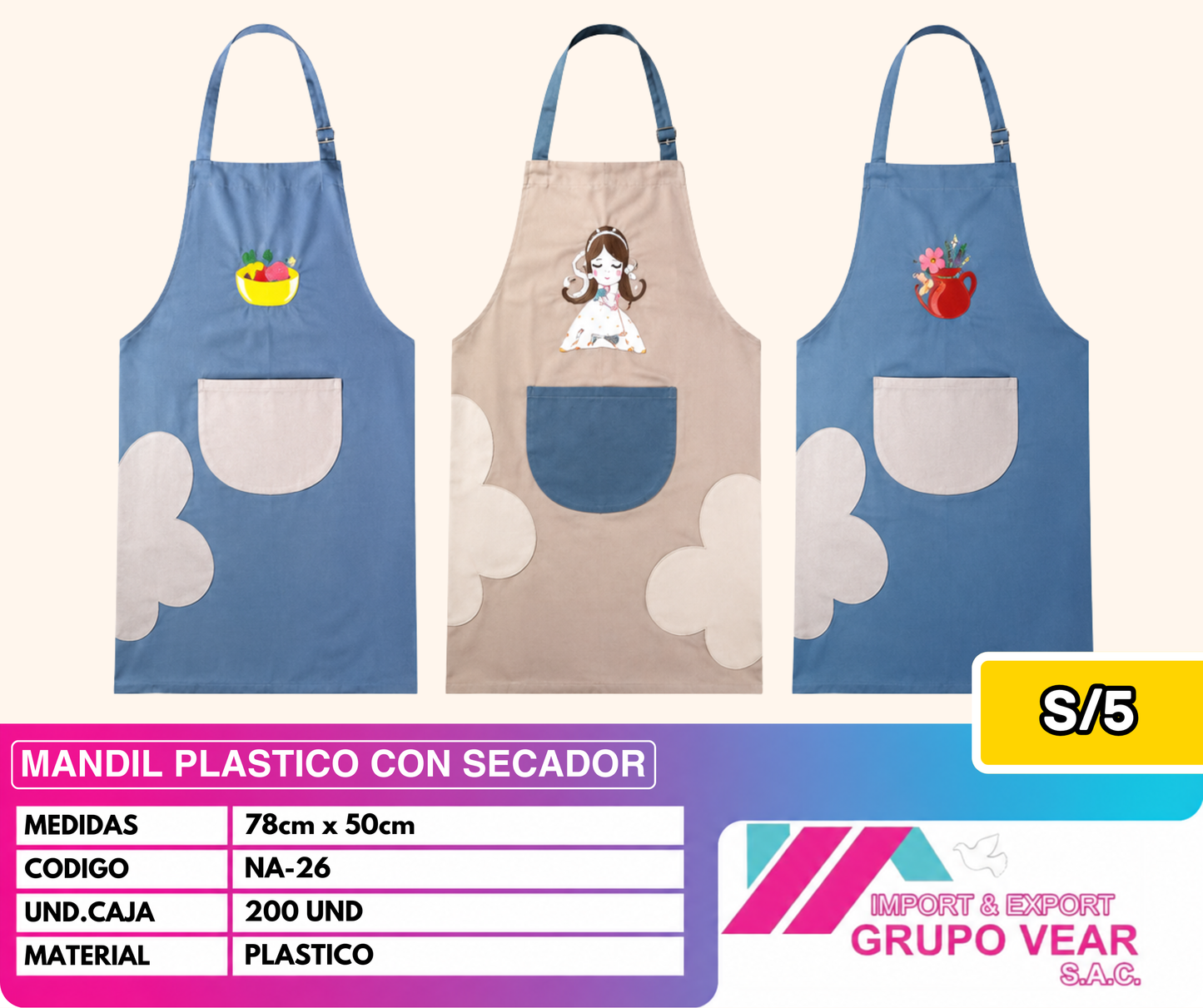 MANDIL PLASTICO CON SECADOR "B" (200 UND)
