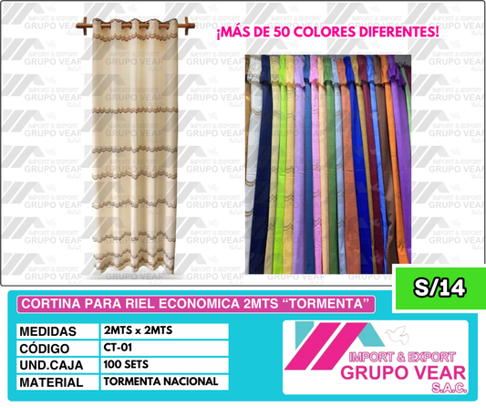 CORTINA PARA RIEL ECONÓMICA 2MTS "TORMENTA" (100 SETS)