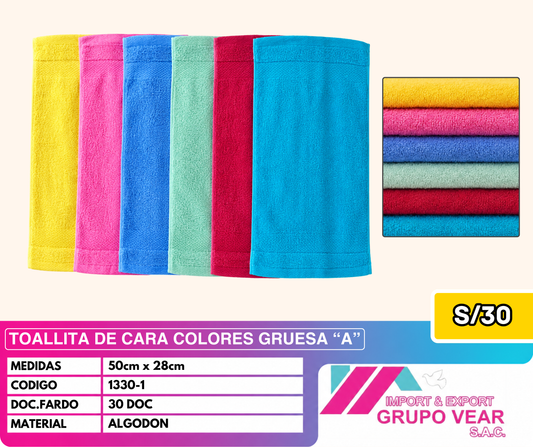 TOALLITA DE CARA COLORES GRUESA "A" (30DOC)