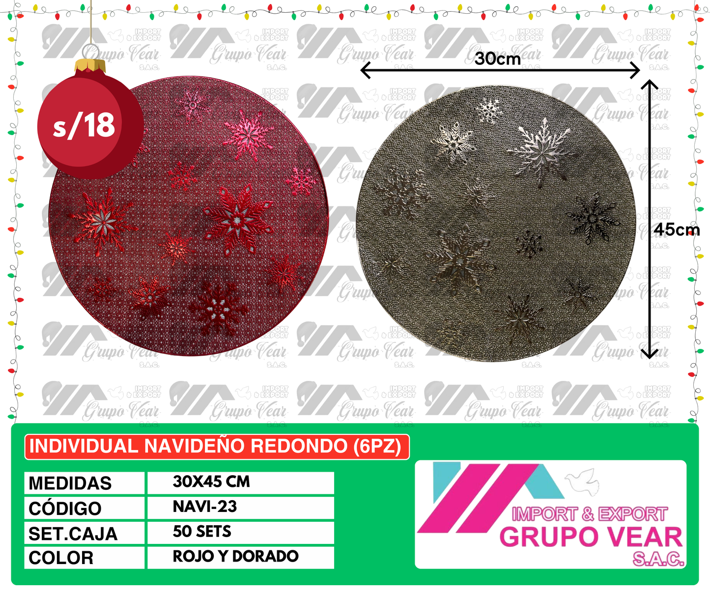 INDIVIDUAL NAVIDEÑO REDONDO (6PZ POR SET)