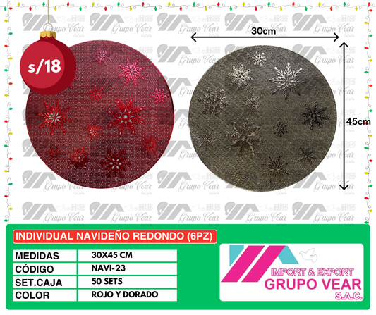 INDIVIDUAL NAVIDEÑO REDONDO (6PZ POR SET)