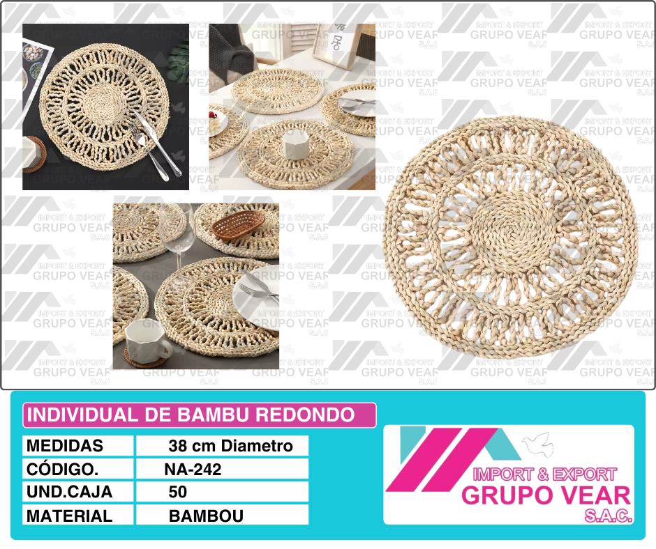 INDIVIDUAL DE BAMBU REDONDO (50 SETS)