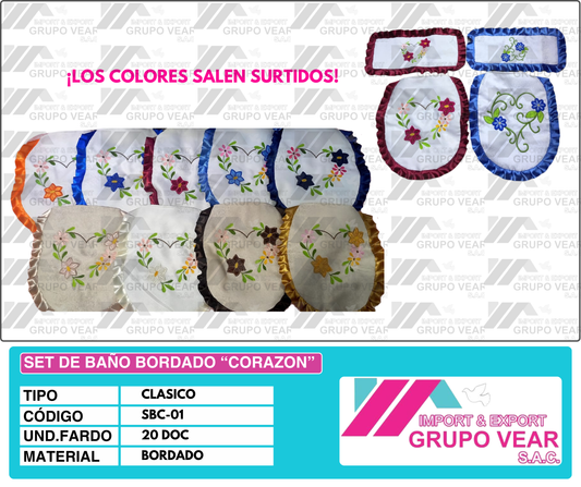 SET DE BAÑO BORDADO FORMA DE "CORAZON" (20 DOC)