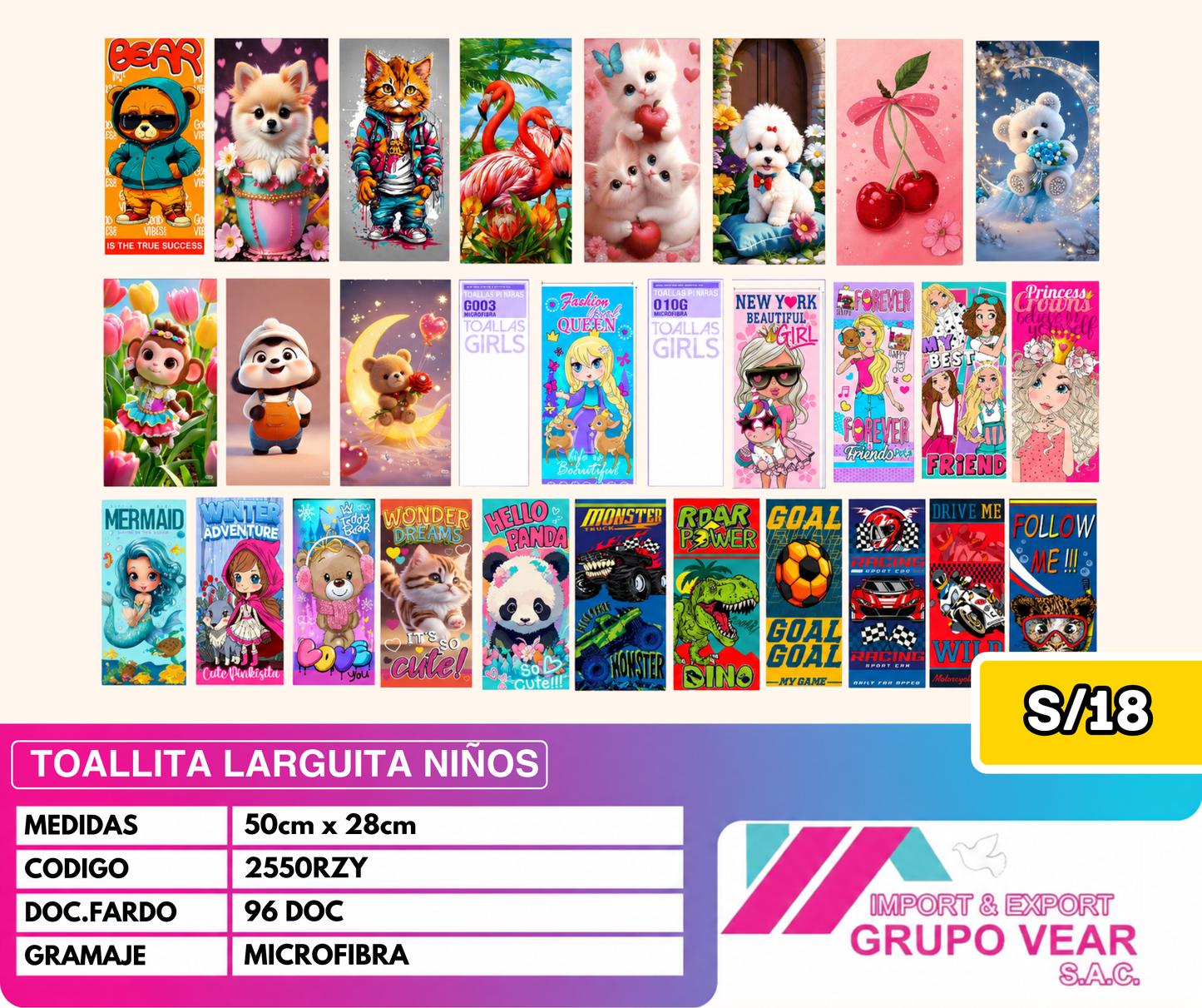 TOALLITA LARGUITA DISEÑOS (96DOC)