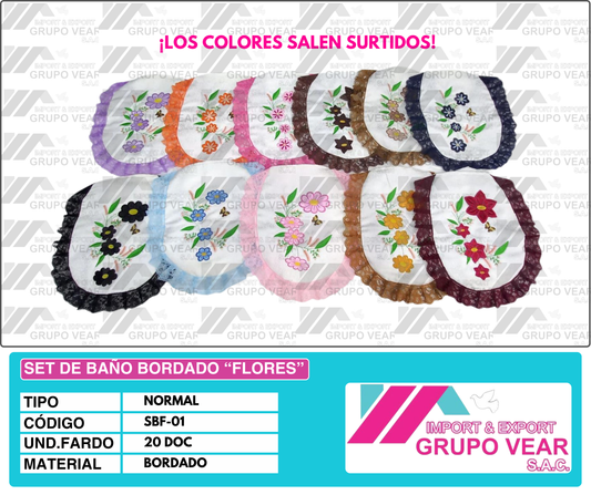 SET DE BAÑO BORDADO FORMA DE "FLORES" (20 DOC)