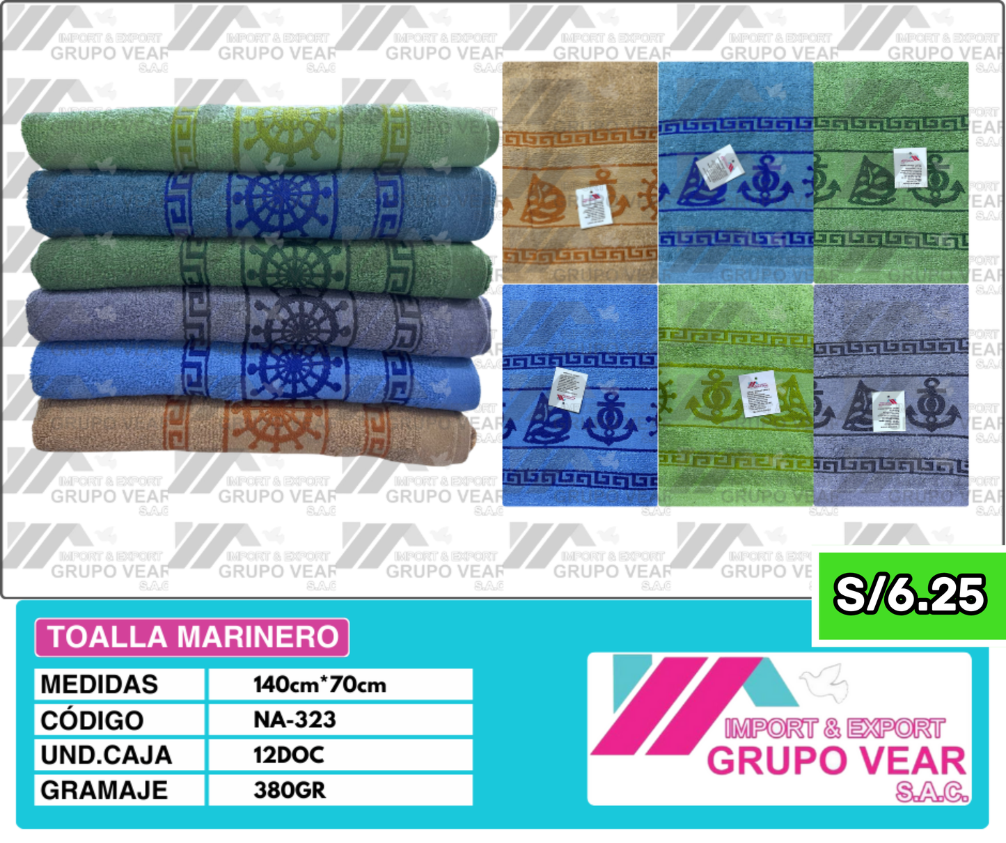 TOALLA ECONOMICA MARINERO (12 DOCENAS)