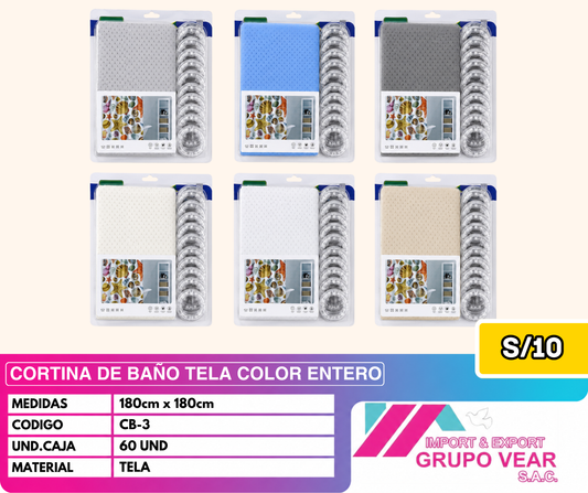 CORTINA DE BAÑO TELA COLOR ENTERO (60 UNIDADES)