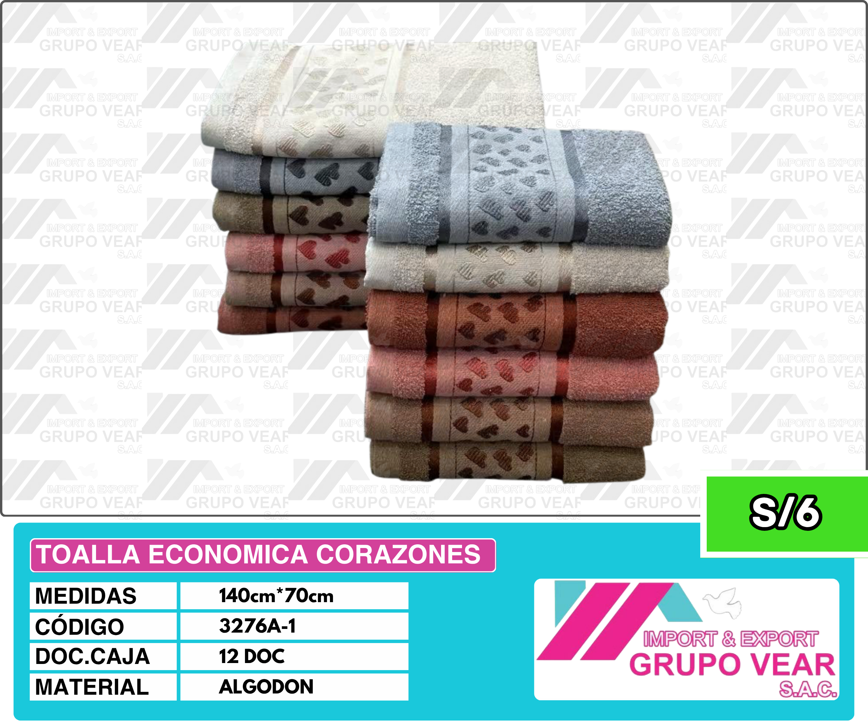 TOALLA ECONOMICA CORAZONES (12DOC)