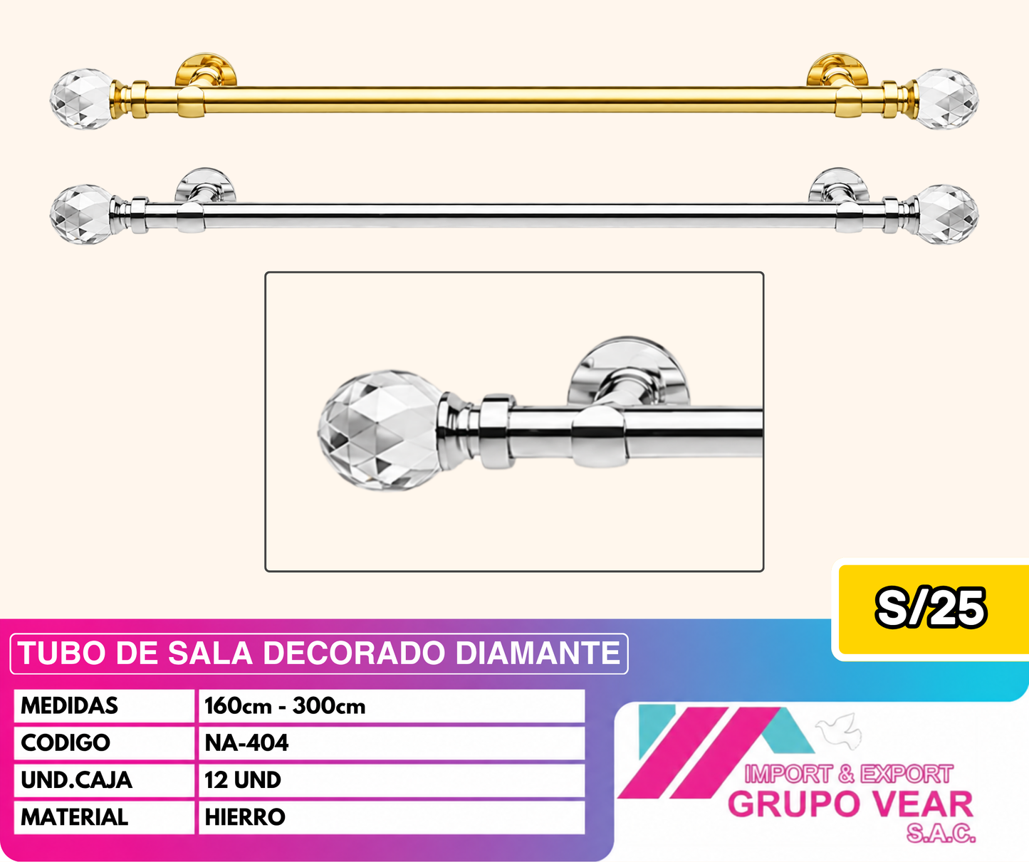 TUBO DE SALA DECORADO DIAMANTE (12UND)
