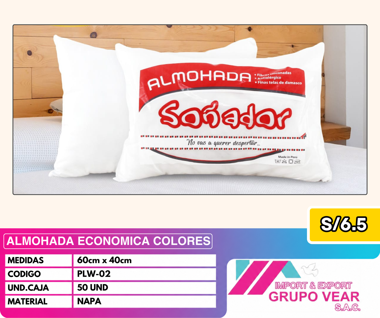 ALMOHADA ECONÓMICA "SOÑADOR" (50 UNIDADES)