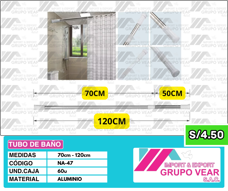 TUBO DE BAÑO 70CM A 120CM (60 UNIDADES)