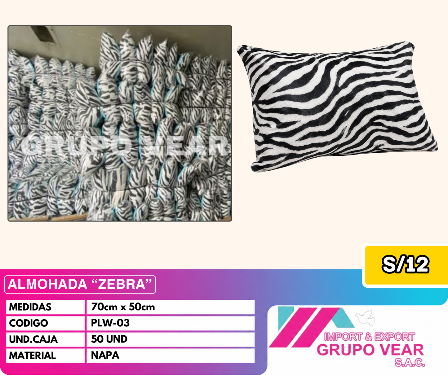 ALMOHADA "ZEBRA" (50 UNIDADES)