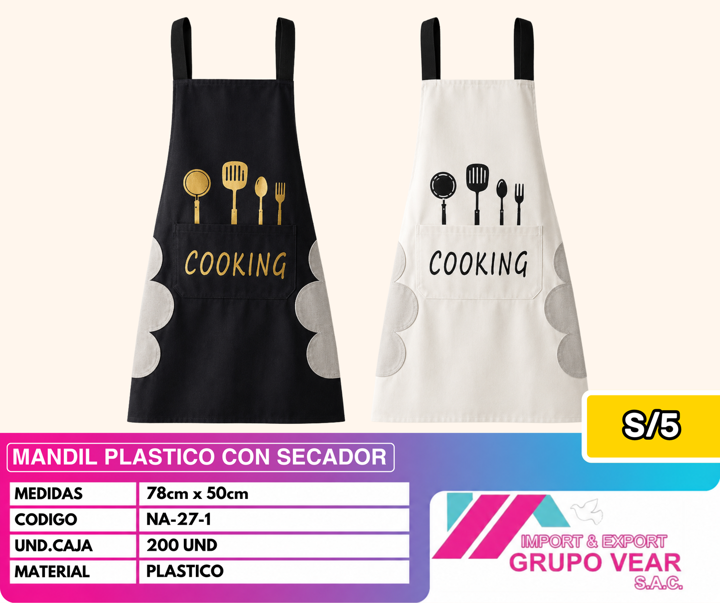 MANDIL PLASTICO CON SECADOR "D" (200 UND)