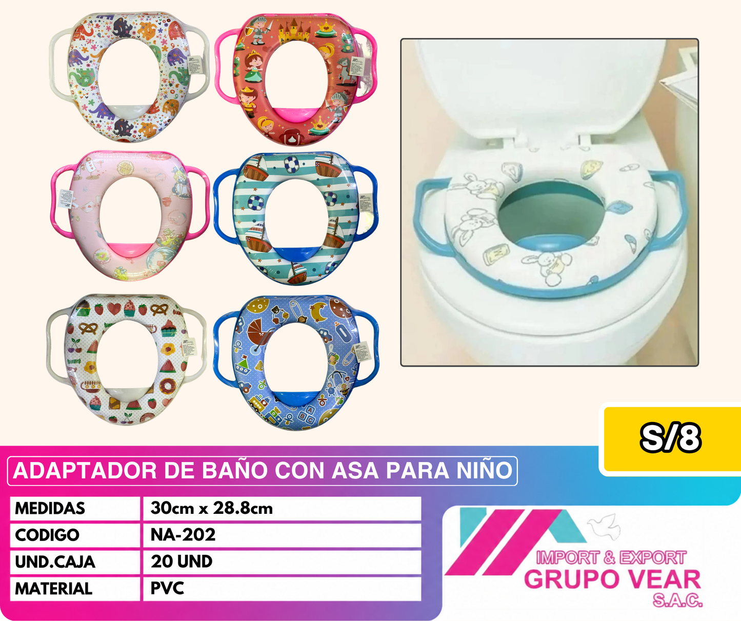 TAPA DE BAÑO CON ASA PARA NIÑO (20 UND)